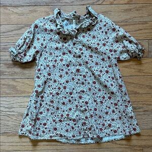 Rylee + Cru Cream Dress with Red Floral Print and Ruffle Neck